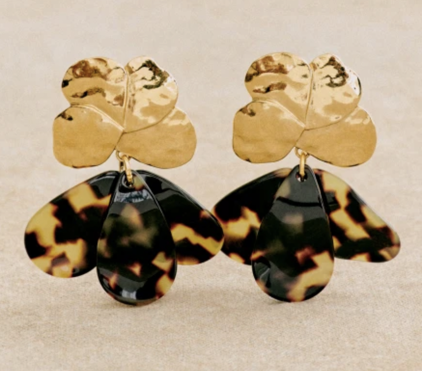 LOC - SEZANE - Bijoux - BO dorée et brun -  A1046