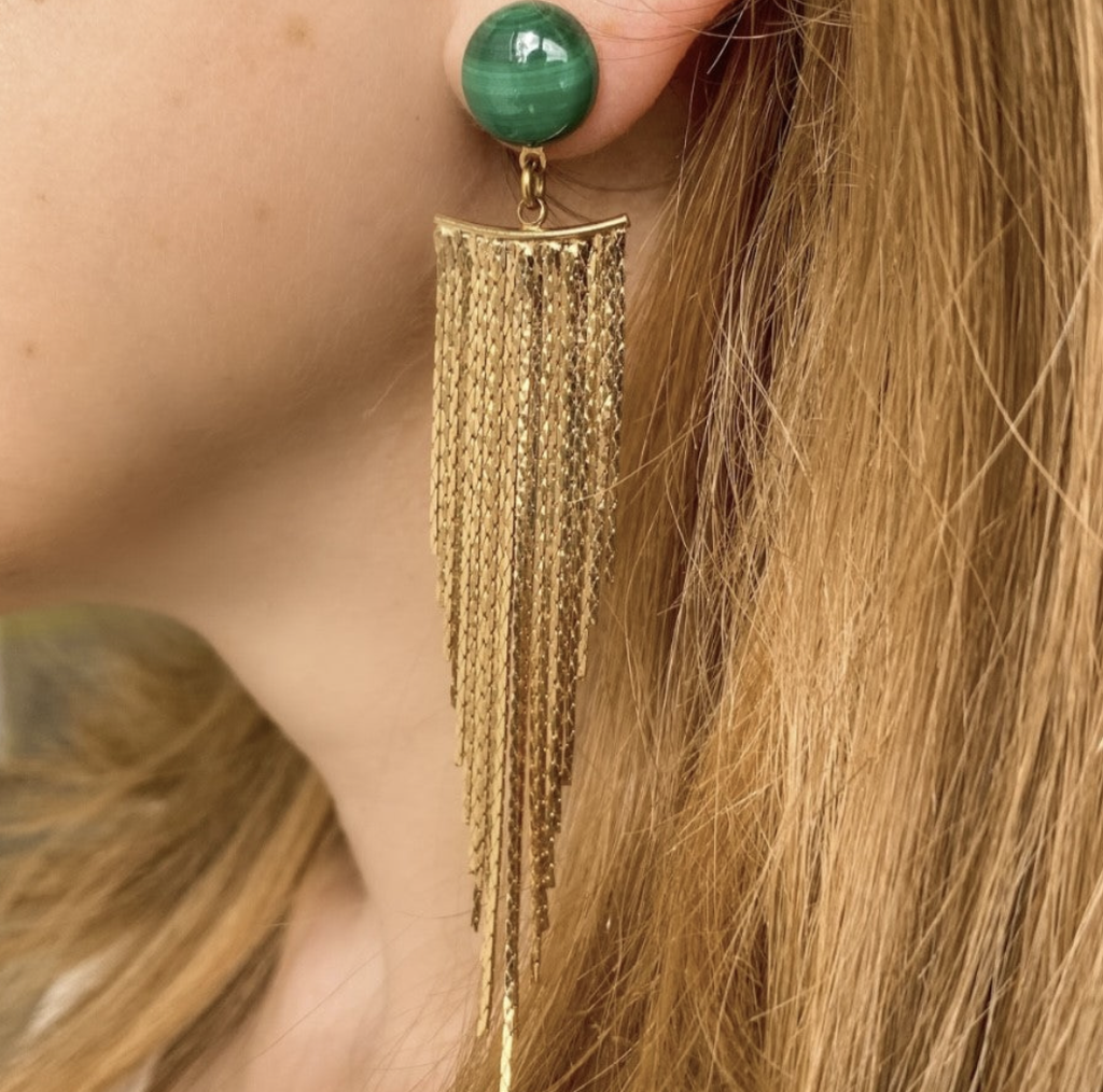 LOC - YOUM - Bijoux - BO dorée malachite -  A1054
