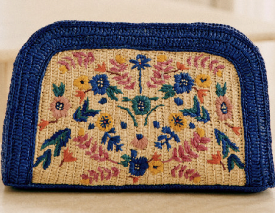 Sézane - Sac paille beige fleuri - A1057