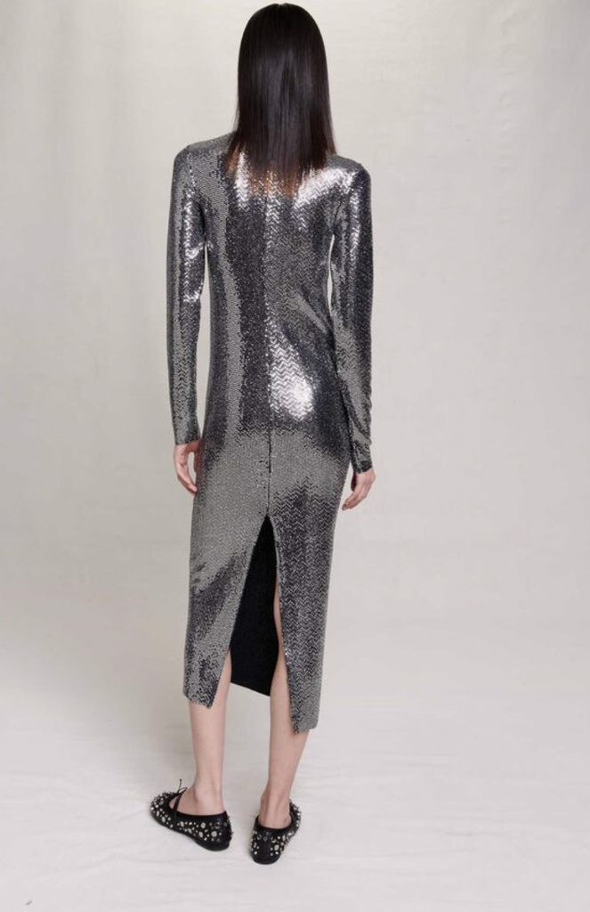 MAJE - Robe mi-longue argent  - C03306