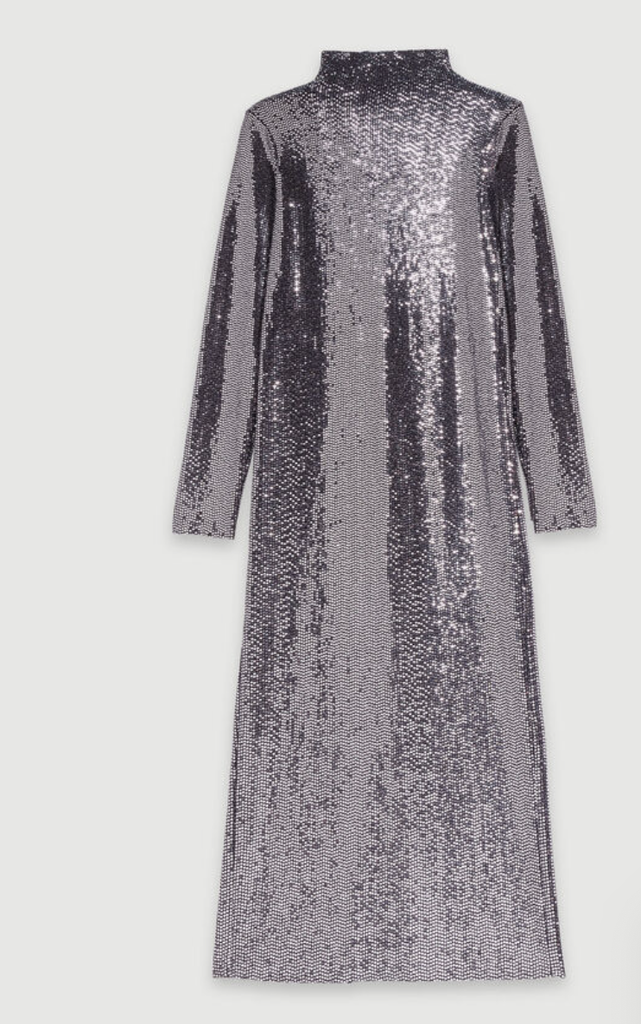 MAJE - Robe mi-longue argent  - C03306