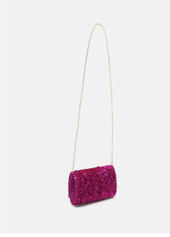 Sac velours sequins fuchsia - A1211