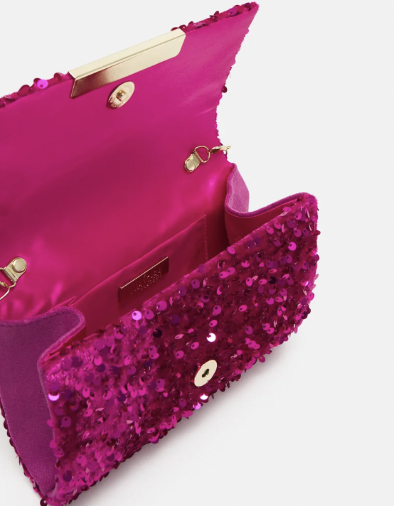 Sac velours sequins fuchsia - A1211