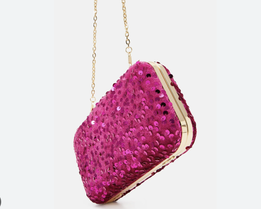 Sac paillettes velours fuchsia - A1216