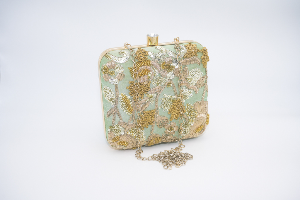ACUS - Sac Vert Eau Perles et Sequins Carré - A862