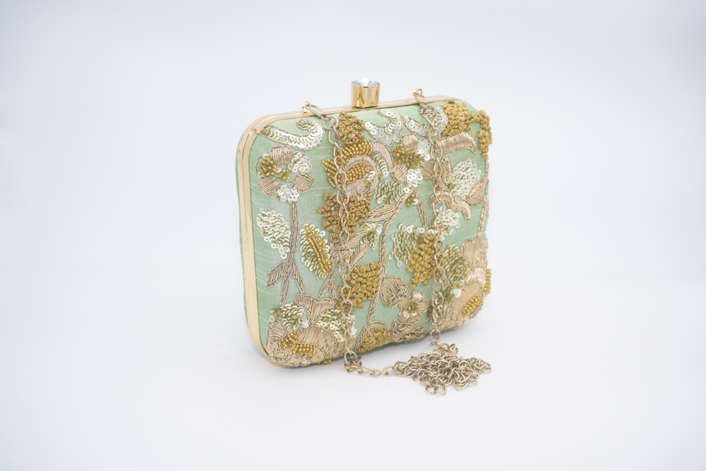 ACUS - Sac Vert Eau Perles et Sequins Carré - A862