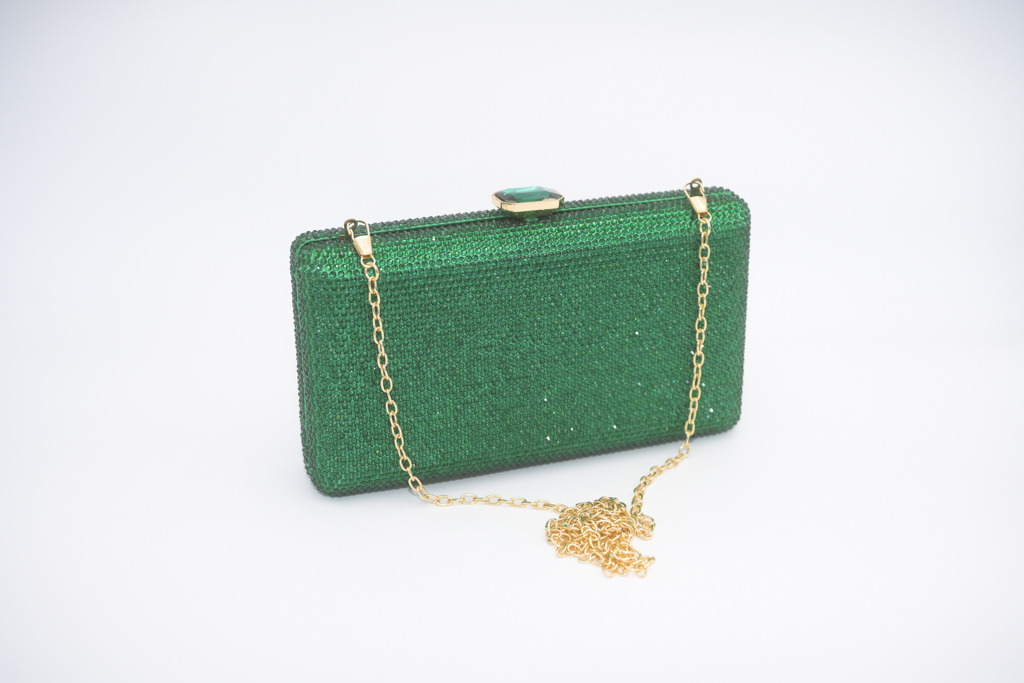 Pochette verte strass - A1074