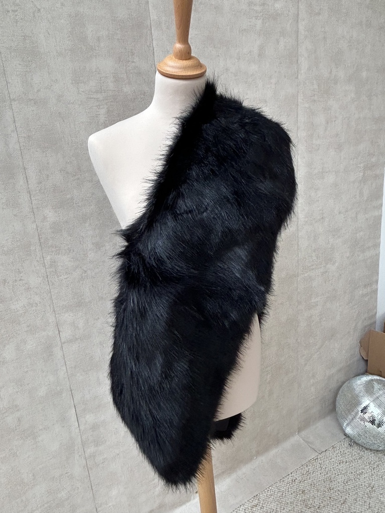 SANS MARQUE - Veste écharpe fourrure noir C03405