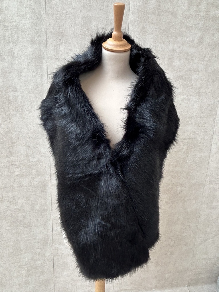 SANS MARQUE - Veste écharpe fourrure noir C03405