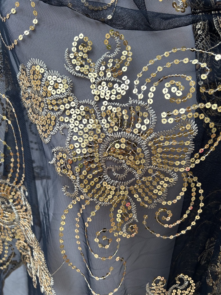 Veste écharpe perles noir doré C03415