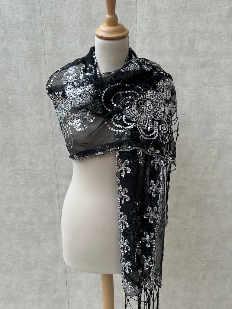 Veste écharpe perles noir doré C03416