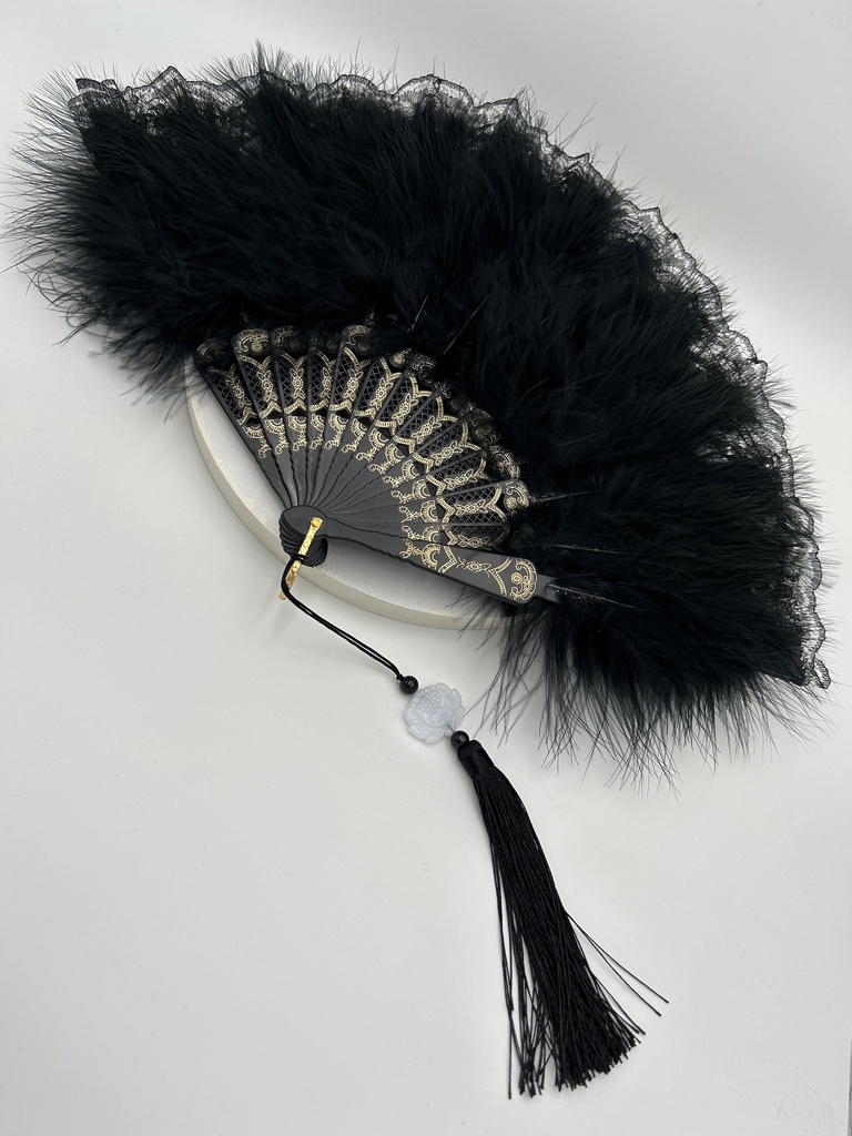 Années 20 - Eventail plumes noires - A1271
