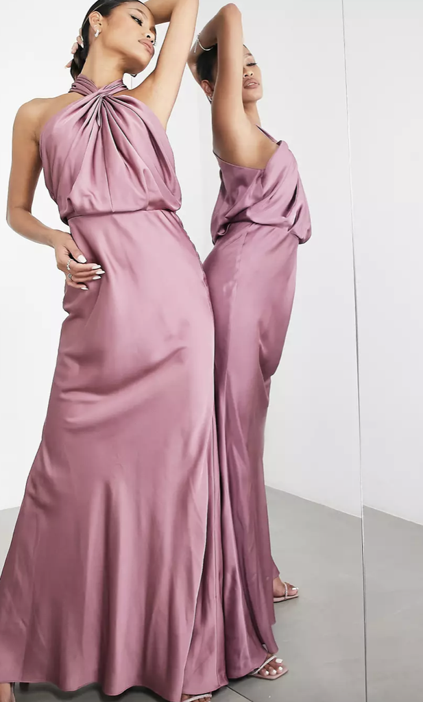 ASOS - Robe longue rose satinée - C02869