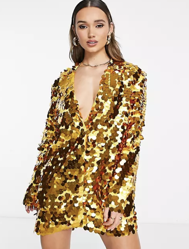 NA-KD - Robe blazer sequins dorés  - C03304