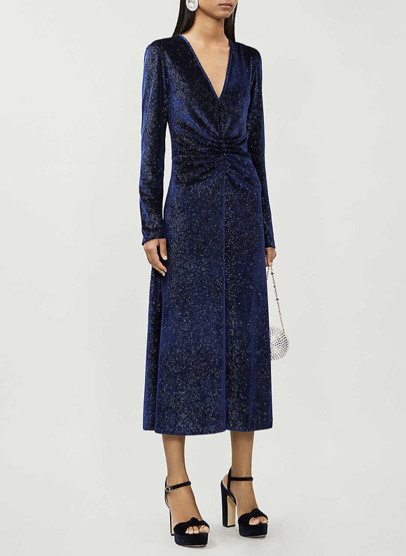 ROTATE - Robe mi-longue bleue velours irisée - C02837