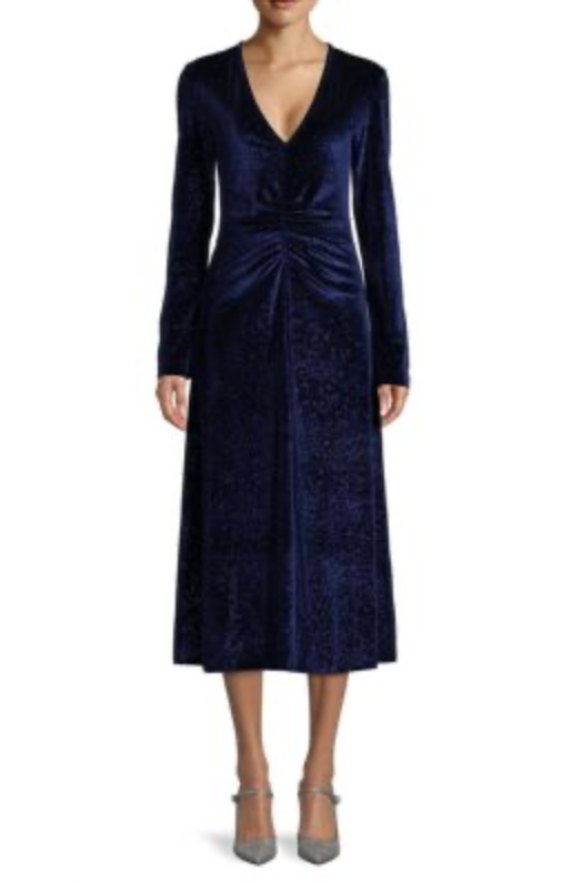 ROTATE - Robe mi-longue bleue velours irisée - C02837