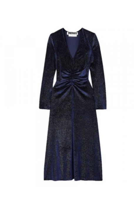 ROTATE - Robe mi-longue bleue velours irisée - C02837