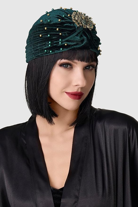 BABEYOND- Headband vert à perles et broche - A1280