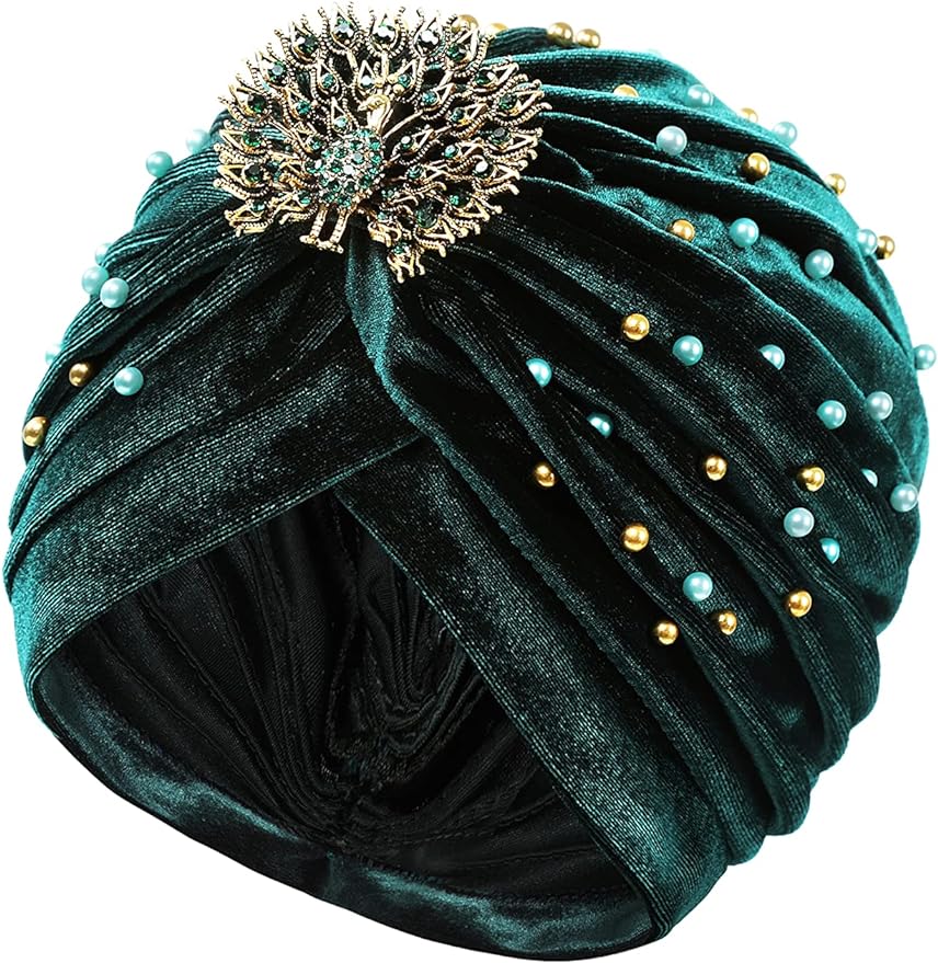 BABEYOND- Headband vert à perles et broche - A1280