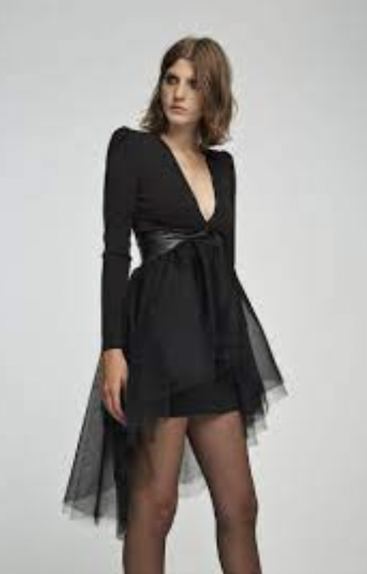 ANIYE BY - Robe noire cuir froufrou  - C03301
