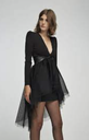 ANIYE BY - Robe noire cuir froufrou  - C03301