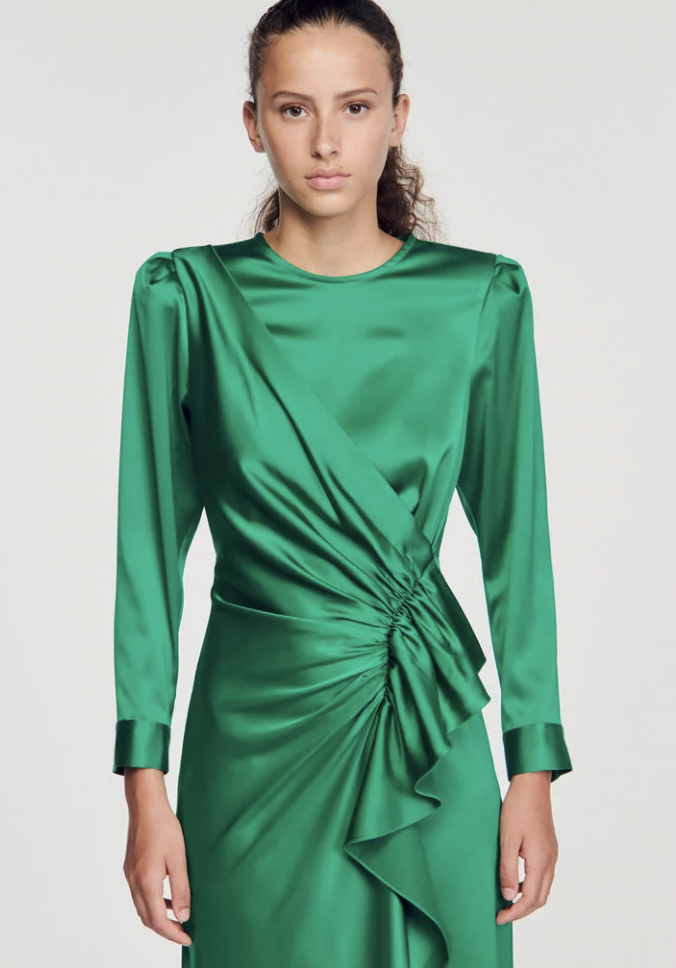 SANDRO - Robe verte satin - C03427