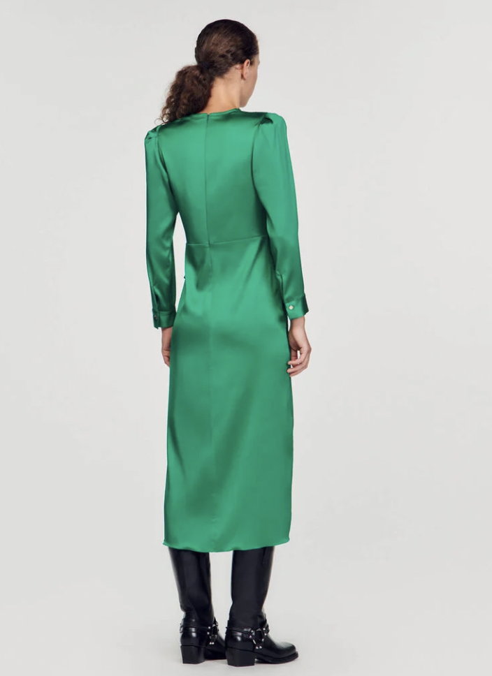 SANDRO - Robe verte satin - C03427
