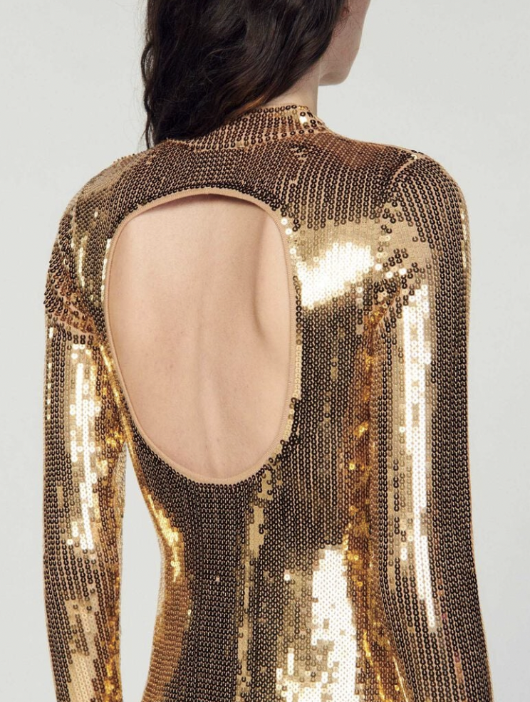 SANDRO - Robe sequins dorés - C03428