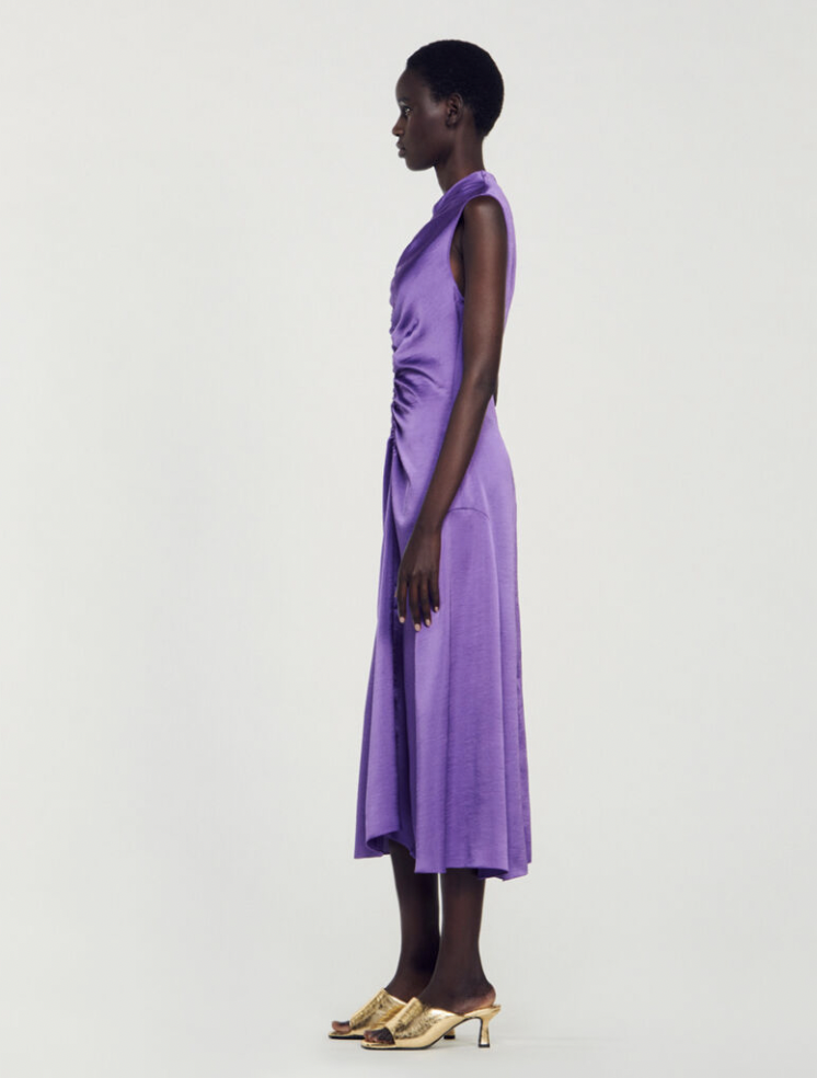 SANDRO - Robe satin mauve - C03430