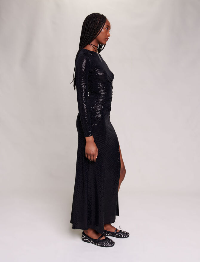 MAJE - Robe longue noire sequins  - C03438