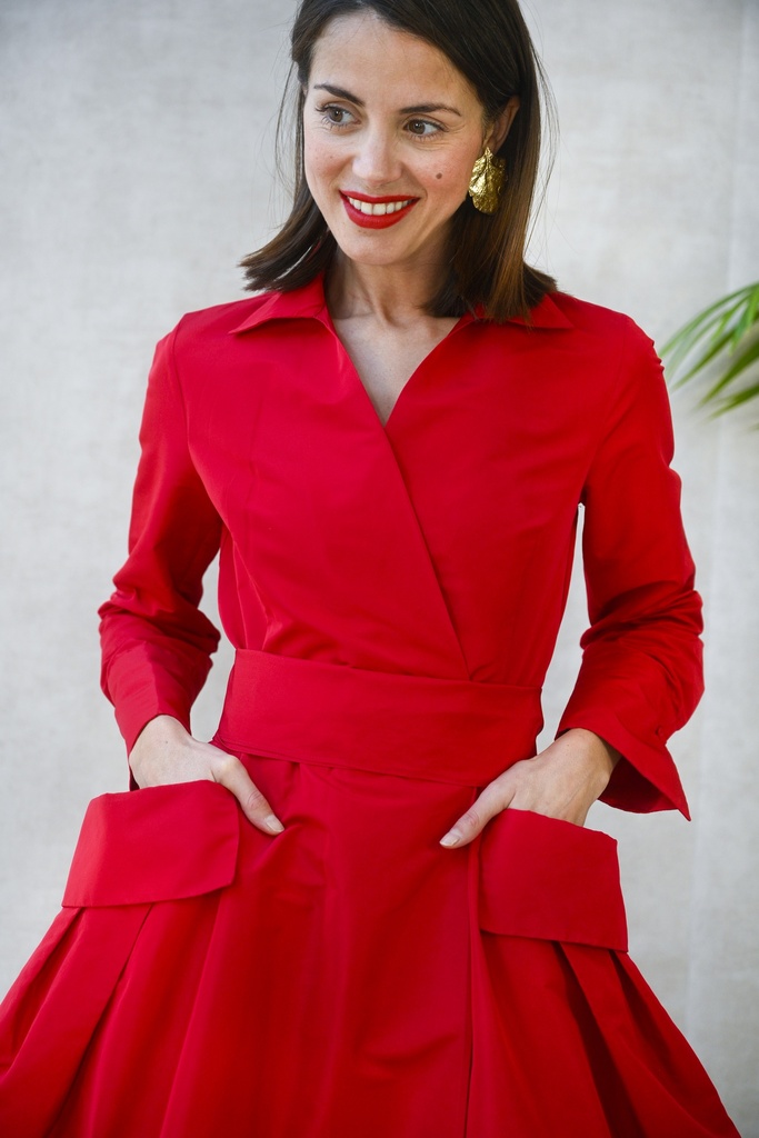Carolina Herrera - Robe longue rouge et ceinture rouge - C02975