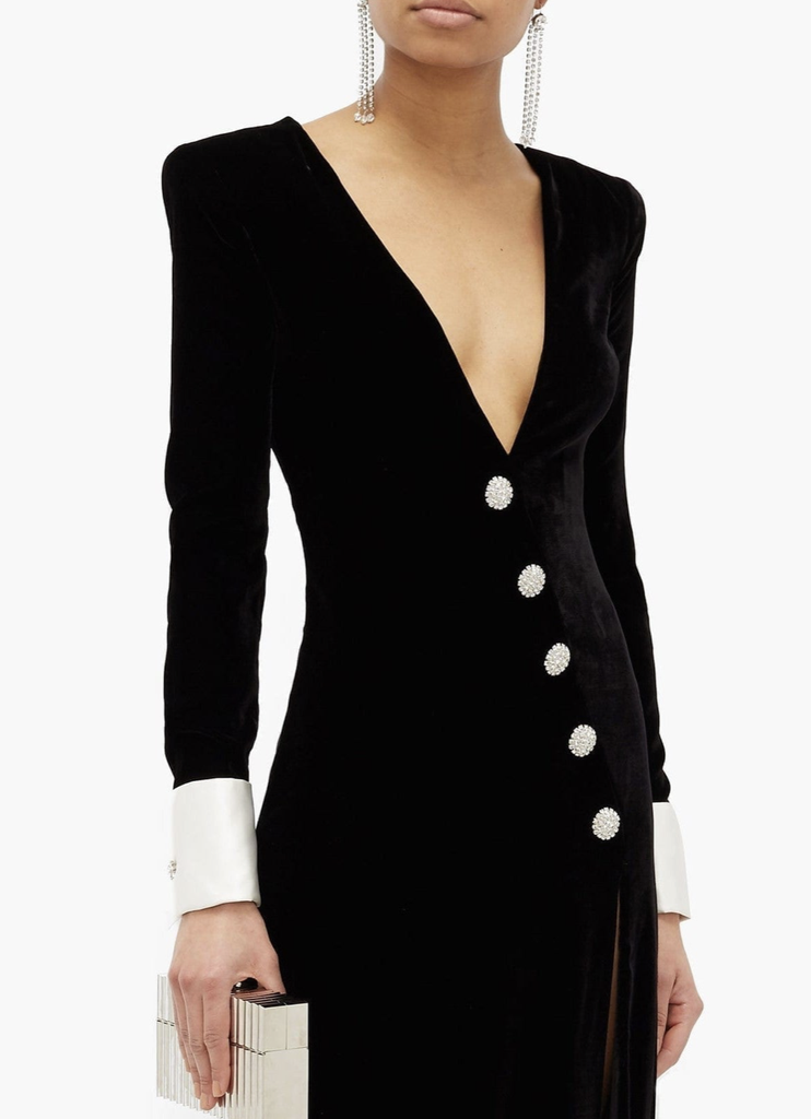 Robe longue noire fendue  - C03450