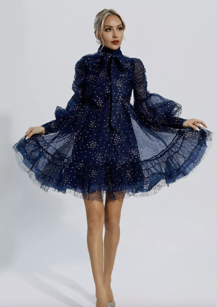 ESSENTIEL - Robe mi-longue velours bleue - C03473