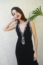 GUCCI - Robe longue noire décolleté serti de pierres - C03338