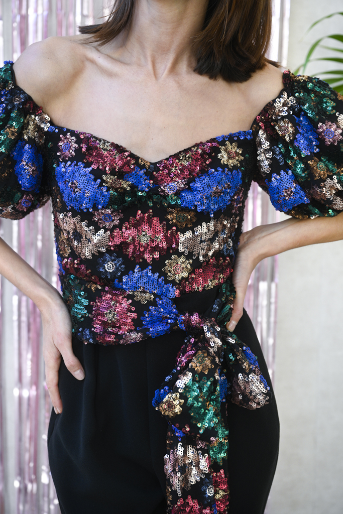 Self-Portrait - Combinaison noire sequins  - C02902
