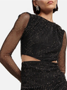 SELF PORTRAIT- Robe mi-longue noire strass  - C03504