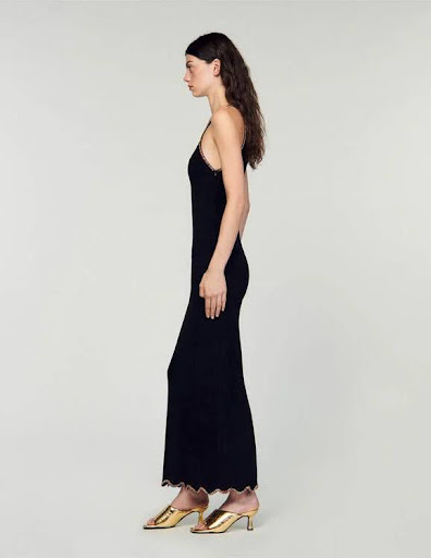 SANDRO - Robe mi-longue noire  - C03510