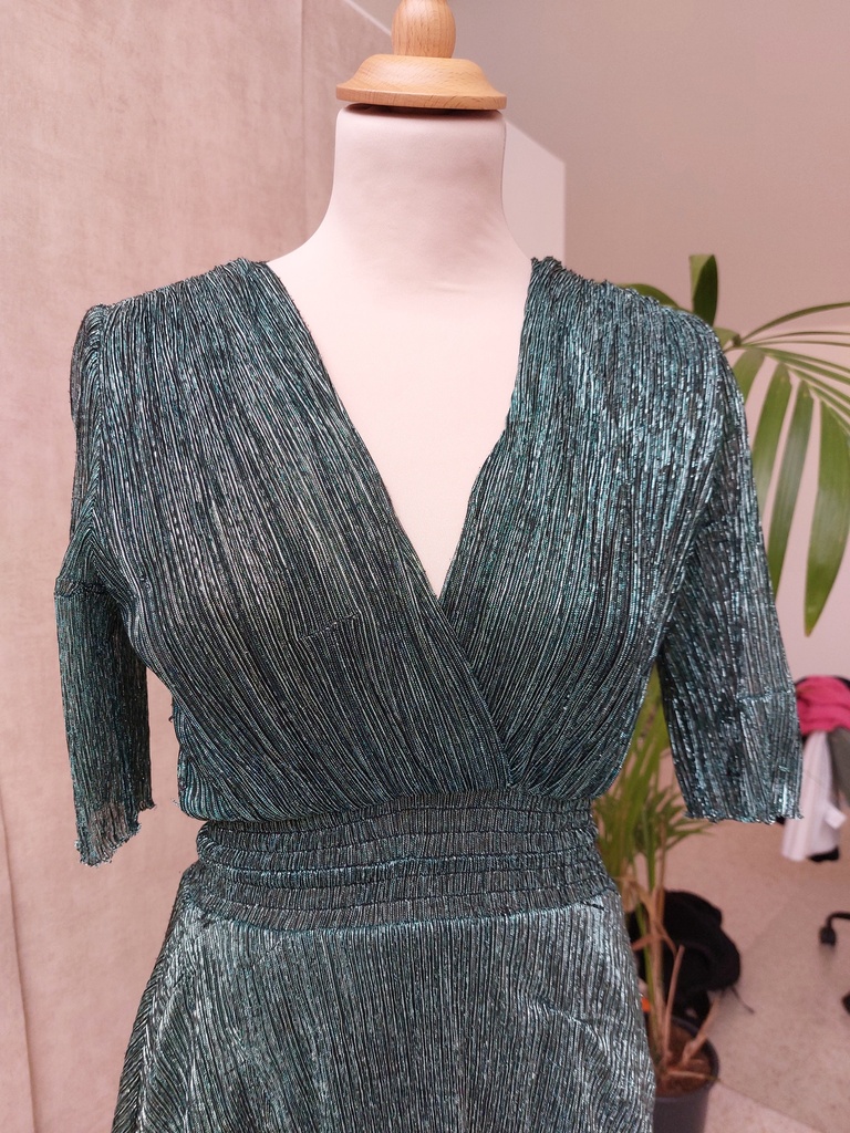 MAJE - Robe mi-longue verte RUFFINE - C02515