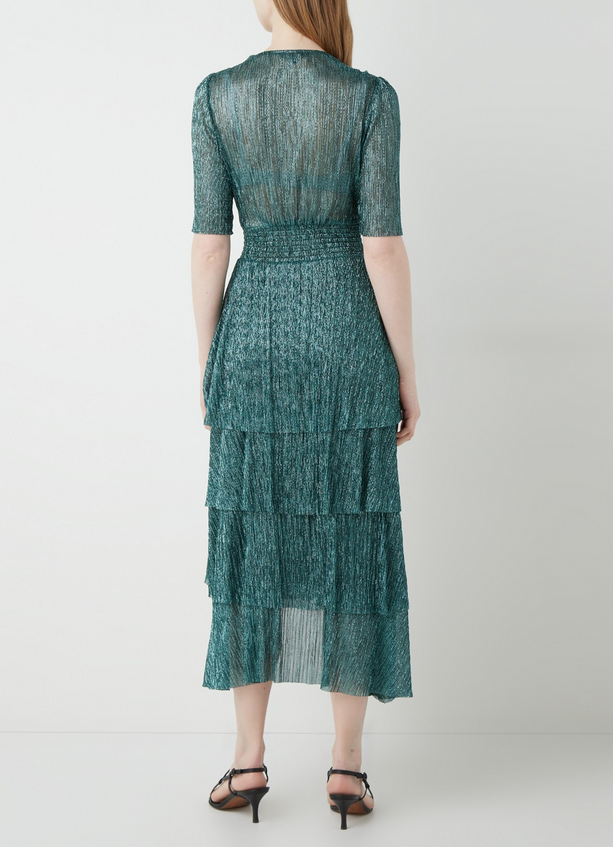 MAJE - Robe mi-longue verte Ruffine - C03524
