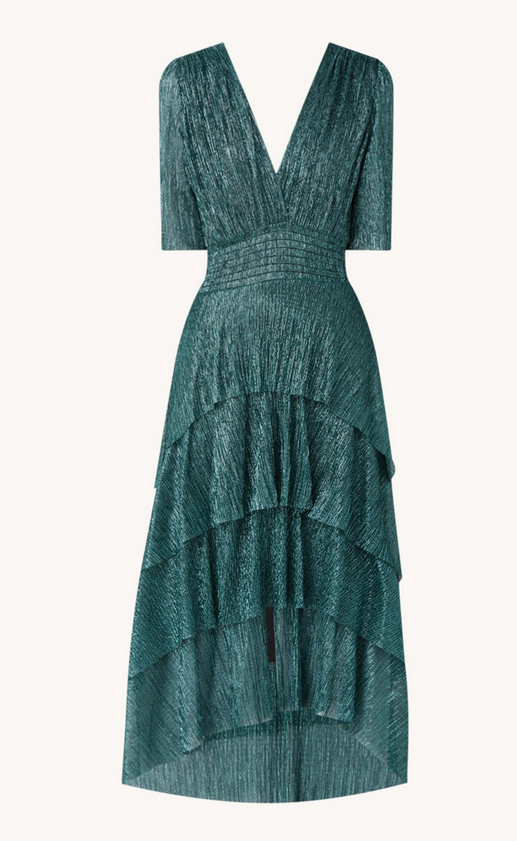 MAJE - Robe mi-longue verte Ruffine - C03524