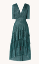 MAJE - Robe mi-longue verte Ruffine - C03524