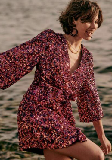 SÉZANE - Robe courte à sequins rose  - C03528