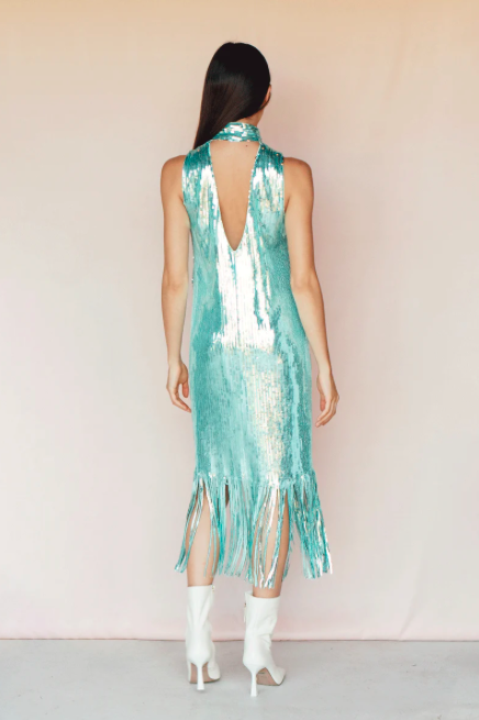 EIKO AI - Robe Longue Sequins Vert d'eau - C03212