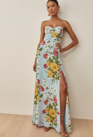 REFORMATION - Robe longue Melita bleue fleurie - C02796