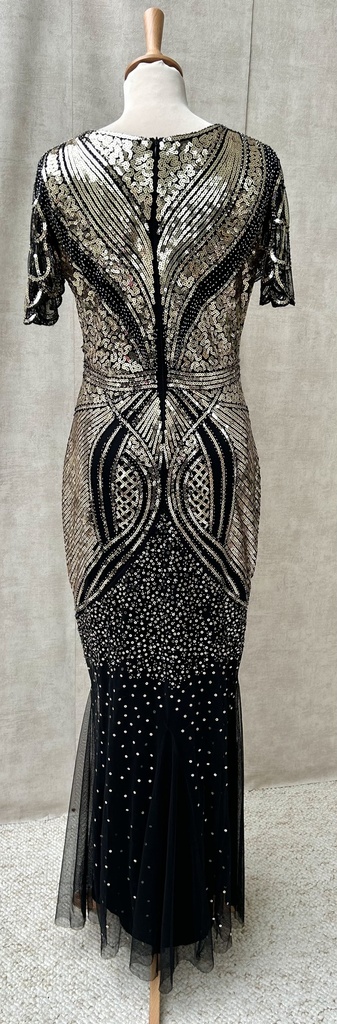 GATSBY - Robe longue noire sequins doré - C03327