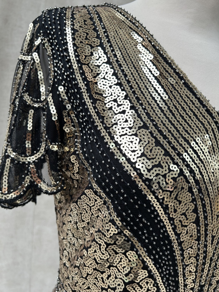 GATSBY - Robe longue noire sequins doré - C03327