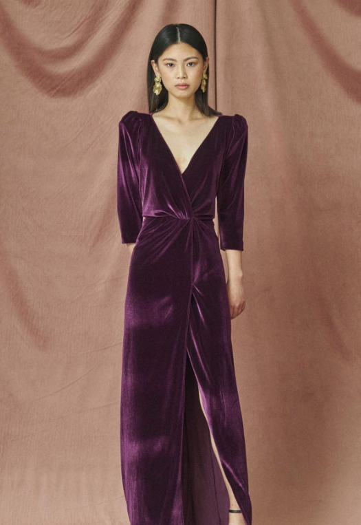 COOSY - Robe longue velours mauve  - C03535