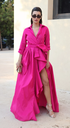 CAROLINA HERRERA - Robe longue rose fuschia  - C03541