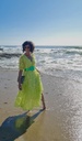 YAS - Robe mi-longue jaune vert - C03078