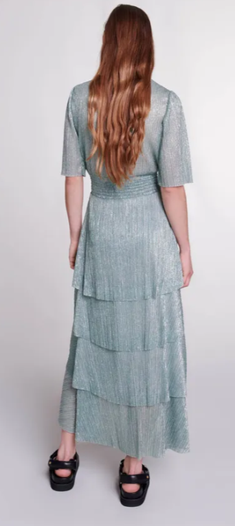 MAJE - Robe mi-longue verte Ruffine - C03544